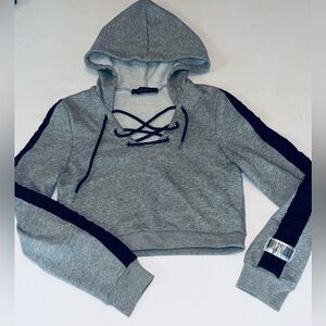 AKIRA Gray Hoodie with Black Lace-Up Detail